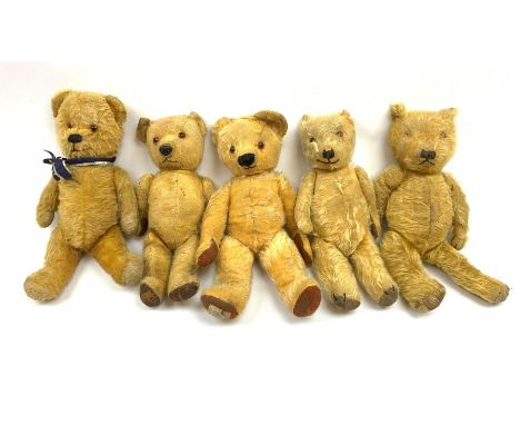 Five English teddy bears 1930s-1950s including three Chiltern, one Chad Valley and another, average H14.5"/37cmClick here to 