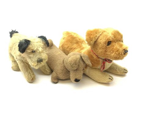 Three English dogs 1930s-60s including Deans Rag Book Co. Ltd. Childsplay corgi in crouching position with two-tone body, gla