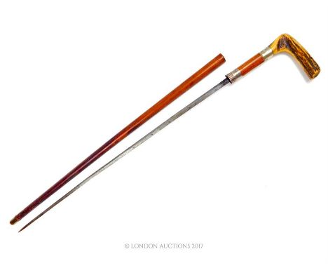 A 19th century sword stick with horn handle; blade length 67cm long.