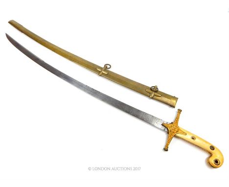 A late 19th century Rankin & Co, officer's sword with engraved blade, ivory grips and scabbard; blade length 76cm. 