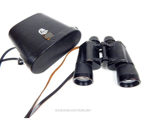 A WW2 pair of German Marine Artillery, Zeiss 7x50 Binoculars, fitted with Gas mask lens cups, marked "2221626" as well as a e