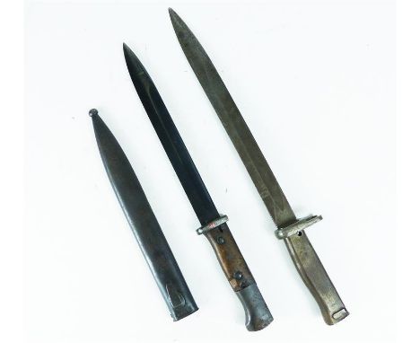 A WW2 German K98 bayonet ricassos stamped "42 kof" and "5286 S" with scabbard stamped "5518" together with a WW1 style Turkis