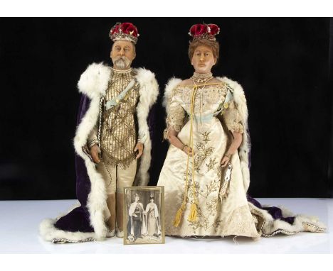 A very rare exhibition quality Pierotti wax shoulder-head King Edward VII and Queen Alexandra in Coronation Robes circa 1902,