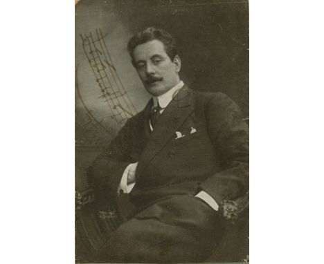 PUCCINI GIACOMO: (1858-1924) Italian Composer. A good A.M.Q.S., Giacomo Puccini, on a postcard photograph depicting the Itali