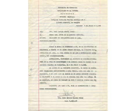 CHAVEZ HUGO: (1954-2013) President of Venezuela 1999-2013. T.L.S., H.Rafael Chavez, two pages, folio, Maracay, 8th July 1978,