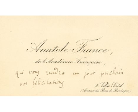 FRANCE ANATOLE: (1844-1924) French Poet &amp; Novelist, Nobel Prize winner for Literature 1921. Two A.Ns by France, on two of