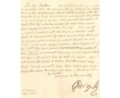 GEORGE III: (1738-1820) King of the United Kingdom 1760-1820. L.S., George R, (a good, bold ink example when 'mad'), one page