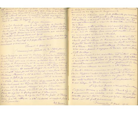 WWI: Four 8vo hardbound journals compiled by an unidentified French individual during World War I, being his manuscript notes