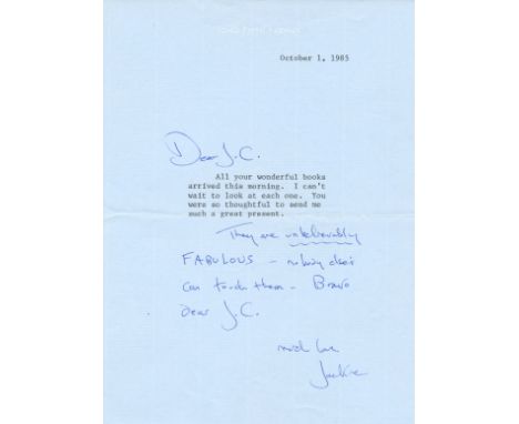 KENNEDY JACQUELINE: (1929-1994) Wife of American President John F. Kennedy, First Lady 1961-63. A.N.S., `much love, Jackie´, 