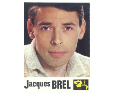 BREL JACQUES: (1929- 1978) Belgian Singer &amp; Songwriter. Vintage signed 4 x 6 postcard photograph of Brel in a head and sh