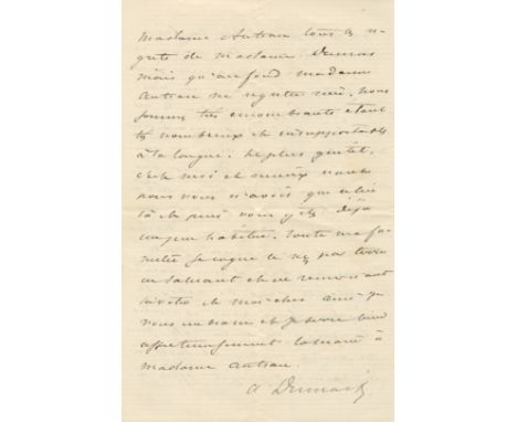 DUMAS ALEXANDRE: Fils (1824-1895) French Author and Dramatist. A.L.S., A Dumas, four pages, 8vo, Dieppe, 13th August 1873, to