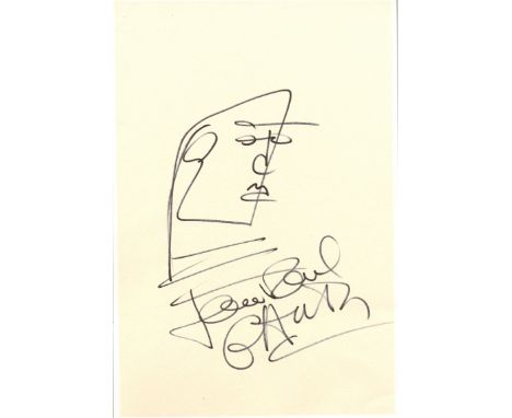 GAULTIER JEAN PAUL: (1952- ) French Haute Couture Fashion Designer. Signed sketch, Jean Paul Gaultier, on a 8 x 12 card. A la