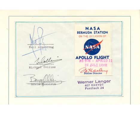 APOLLO XI: A commemorative envelope individually signed by all three crew members of Apollo XI comprising Neil Armstrong (193
