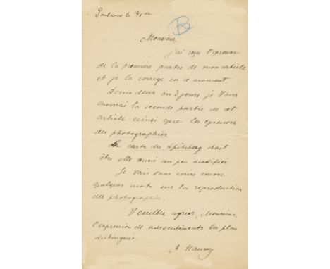 HANSKY ALEXIS: (1870-1908) Russian Astronomer. A.L.S., A. Hansky, one page, 8vo, Pulkovo, 13th August 1902, to [Louis Olivier