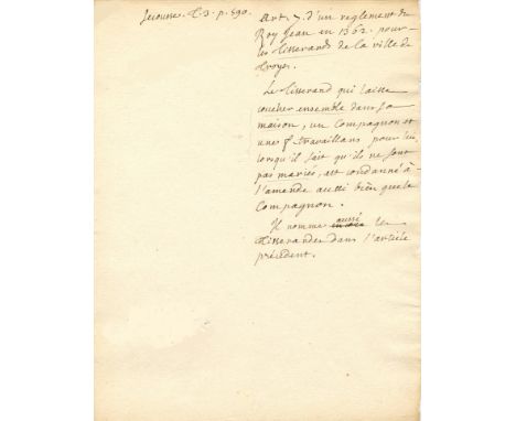 ROUSSEAU JEAN-JACQUES: (1712-1778) French Writer and Philosopher. An interesting autograph manuscript, one page, 4to, n.p., n