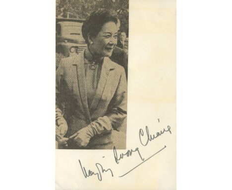 CHIANG MAY-LING SOONG: (1898-2003) First lady of the Republic of China 1948-75, as fourth wife of President Chiang Kai-shek. 