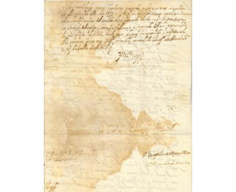 [CHARLES IV]: (1661-1700) King of Spain 1665-1700. Manuscript Document, bearing a stamped signature (´Yo El Rey´), two pages,