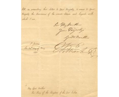WILLIAM IV: (1765-1837) King of the United Kingdom of Great Britain &amp; Ireland 1830-37. A good L.S., with holograph subscr