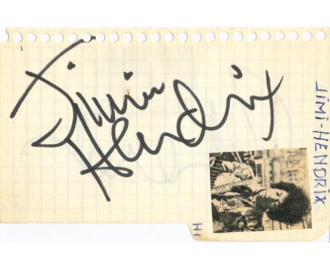 HENDRIX JIMI: (1942-1970) American Musician. Signed irregular 3 x 5 small page removed from an autograph album. Boldly signed