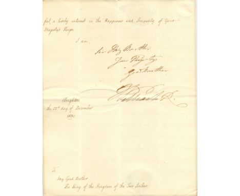 WILLIAM IV: (1765-1837) King of the United Kingdom of Great Britain &amp; Ireland 1830-37. A fine L.S., with holograph subscr