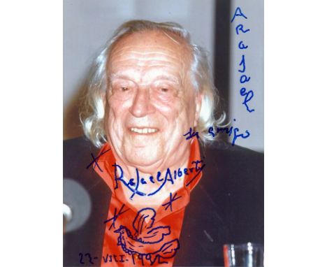 ALBERTI RAFAEL: (1902-1999) Spanish Poet. Signed and inscribed 6 x 8 photograph of Alberti with a sketch, the image depicting