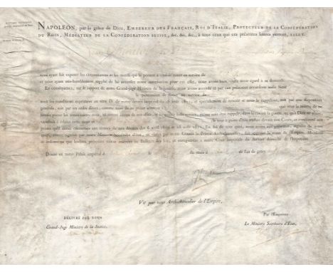 NAPOLEON I: (1769-1821) Emperor of France 1804- 14, 1815. A good D.S., Napoleon, one page, 20 x 16 vellum, Imperial Palace at