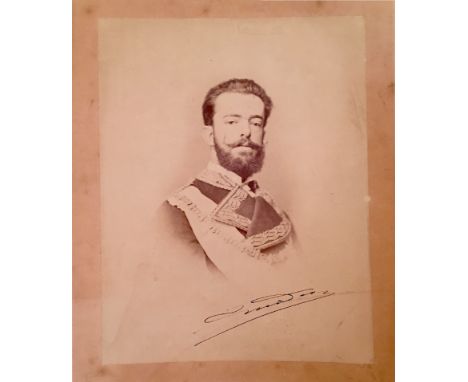 AMADEO I: (1845-1890) King of Spain 1870-73. Large vintage signed sepia 17.5 x 22.5 photograph, the image depicting the King 