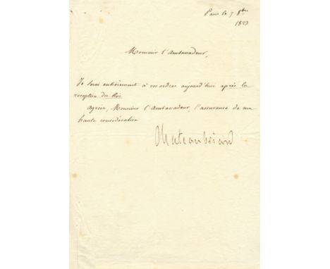 CHATEAUBRIAND FRANÇOIS-RENÉ DE: (1768-1848) French Writer, Politician and Historian. He is considered the founder of Romantic