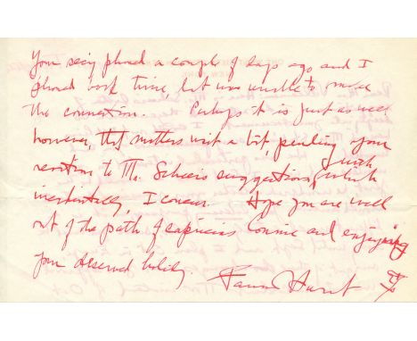 HURST FANNIE: (1885-1968) American Novelist. Series of six A.Ls.S., six T.Ls.S. and a further ten memos and autograph notes e