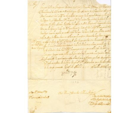 


[CHARLES IV]: (1661-1700) King of Spain 1665-1700. Manuscript Document, bearing a stamped signature (´Yo El Rey´), one pag