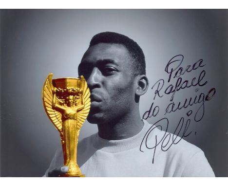 PELE: (1940- ) Brazilian Footballer. Signed and inscribed 8 x 6 photograph by Pele, the image depicting the Brazilian footbal