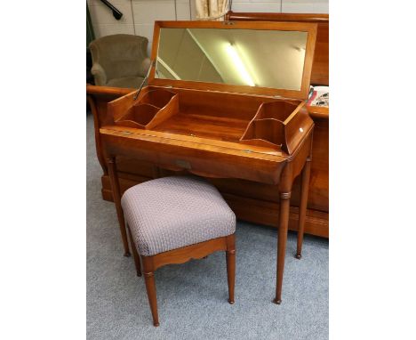 A Modern Fitted Vanity Table, on ring turned supports, 92cm by 40cm by 89cm; together with a matching stool, maker Brigitte F