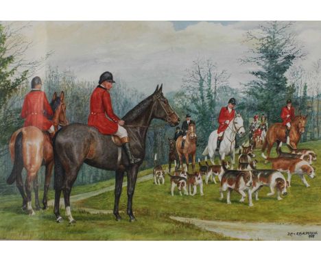 DM &amp; EM Alderson (20th century)Hunting scene with tired houndsSigned and dated 1988, watercolour, 36.5cm by 54.5cm