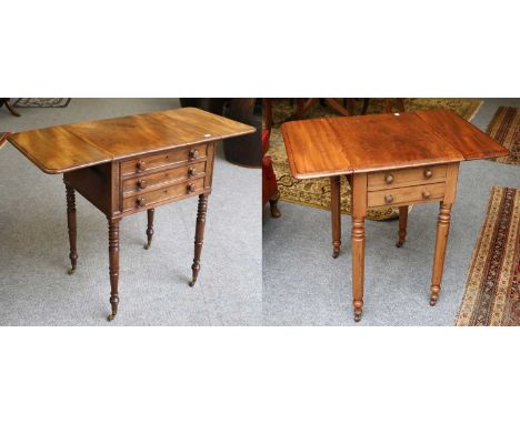 A Victorian Mahogany Two Drawer Drop Leaf Occasional Table, rasied on octagonal supports, 80cm (open) by 56cm by 73cm; togeth