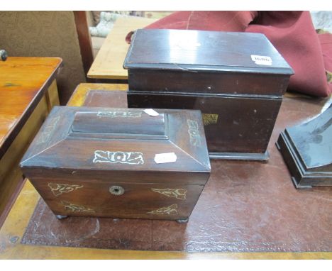 XIX Century Rosewood Tea Caddy, with mother of pearl inlay, together with one other box. (2)