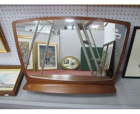 1970's Teak Framed Rounded Rectangular Wall Mirror, with lower shelf, 60cm wide.