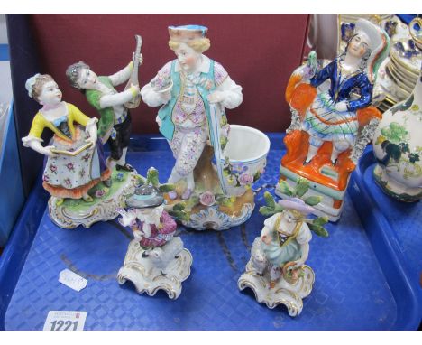 Continental Porcelain Figure Group of Musicians, 15cm high, Regency beau, pair of Dresden figurines, Staffordshire flat back.