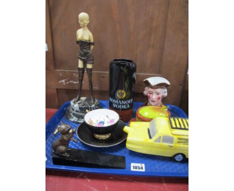 Resin &amp; Metal Temptress Lady Figure, (damaged) 32cm high, Carlton apple sauce holder, cat door stop, Vodka jug, Trotters 