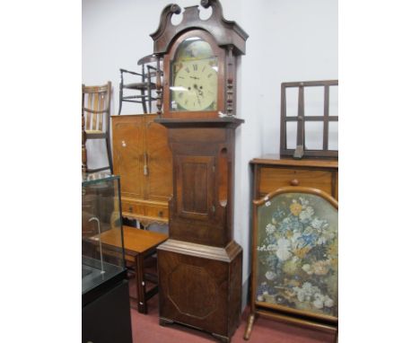 A XIX Century Oak &amp; Mahogany Longcase Clock, with eight day movement, painted dial, swan neck hood, approximately 220cm h