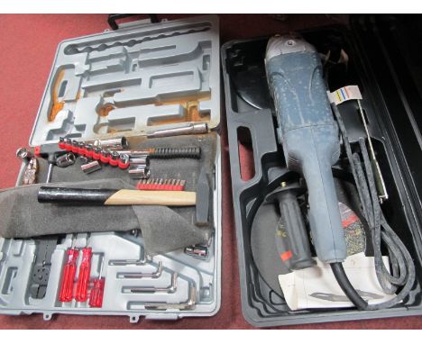 Tools - A Powercraft PAG/230 angle grinder with blade, plus a boxed tool set.