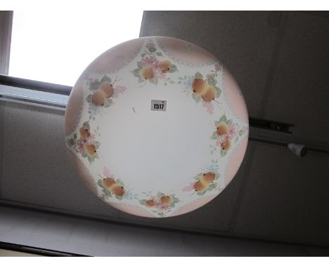 A Glass Ceiling Light, decorated with fruit on a pink ground.