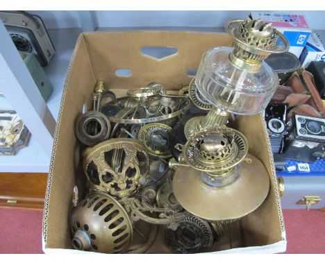 Oil Lamp Parts, XIX Century oil lamp, XIX Century gilded wall bracket with scroll decoration:- One Box.