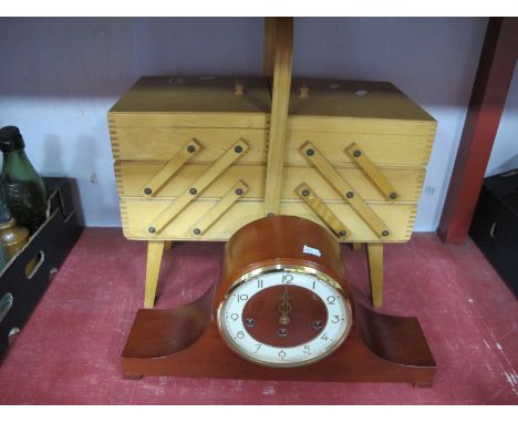 Hermle Westminster Chimes Mantle Clock, folding needlework box with contents.