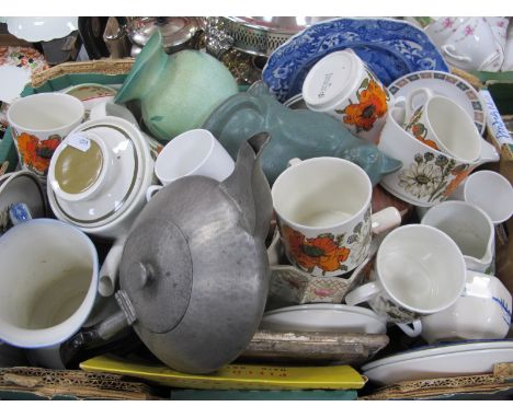 J &amp; G Meakin Studio Pottery Coffee Service, pewter teapot, pottery cat, etc:- One Box