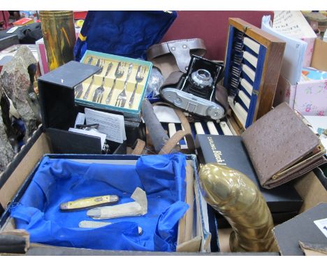 PenKnives - Ward of Sheffield, cased cutlery including mother of pearl preserve knives, playing cards, goblets, Nelio camera,