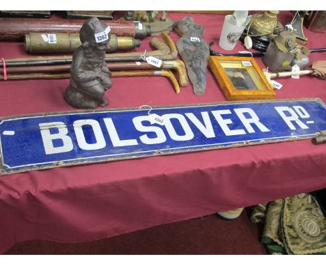 An Enamel Street Sign 'Bolsover Rd', white lettering on blue ground by Imperial Enamel Co Ltd, Birmingham. 