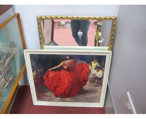 After F.R. Clement 'The Red Shirt', colour print, 49.5 x 59.5cm; rectangular bevelled wall mirror in gilt frame. (2)