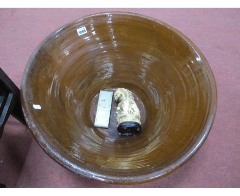 A XIX Century Earthenware Pancheon, 51.5cm wide. Marsch-Visier compass 'Record' patent, resin temple lion. (3). 