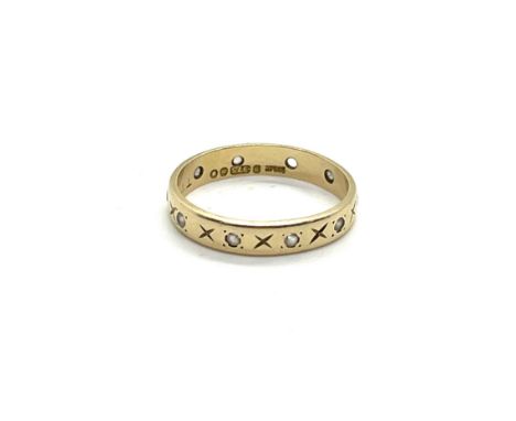 Ladies 9ct stone set wedding band, missing small stone, ring size: H/I, approximate overall weight 1.3 