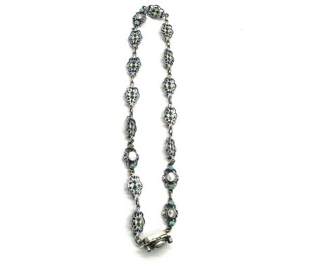 Vintage silver and enamel mother of pearl set necklace makers HB 